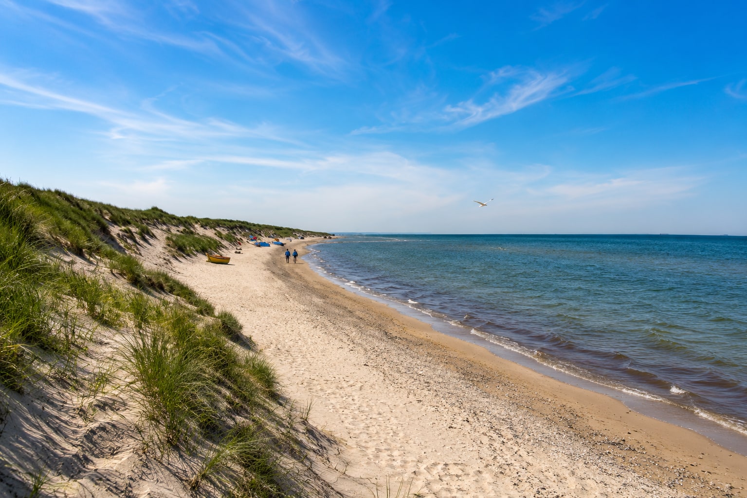 Weiter, leerer Sandstrand in Dierhagen Ost mit Dünenkante Richtung Wustrow